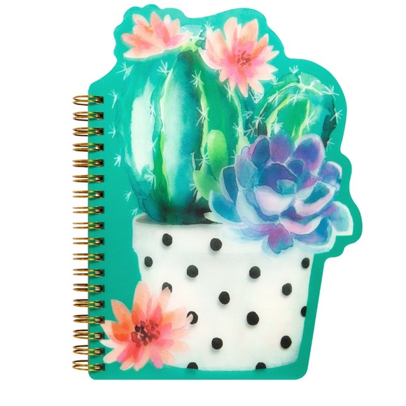 New Cute Cactus Shape Journal with Spiral Binding &  Green Leaf Pom Key Ring - Picture 5 of 12